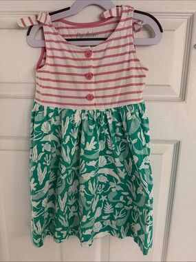 Boden Pink Striped & Teal Ocean-Print Tie-Shoulder Dress